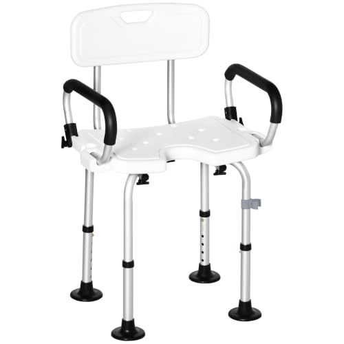 HOMCOM Height Adjustable Shower Chair for Disabled 300 lbs Capacity White