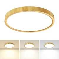 slochi Bathroom Light, 3000K/4000K/6500K 3 Color Temperature, Waterproof IP44, Small, Round, Modern, Flush Ceiling Light for Bathroom, Kitchen, Bedroom, Hallway18CM(Wood)