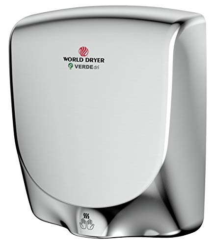 World Dryer Q-972A VERDEdri Commericial Hi-Speed Quick-Dry Surface-Mounted ADA Compliant Hand Dryer, Stainless Steel Cover Polished, Universal Voltage 110-240V