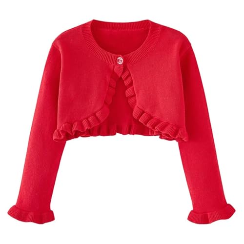 Girls Cute Ruffle Open Front Bolero Shrug Kids Long Sleeve Cropped Elegant Cardigan Knit Sweater for 3-10 Years