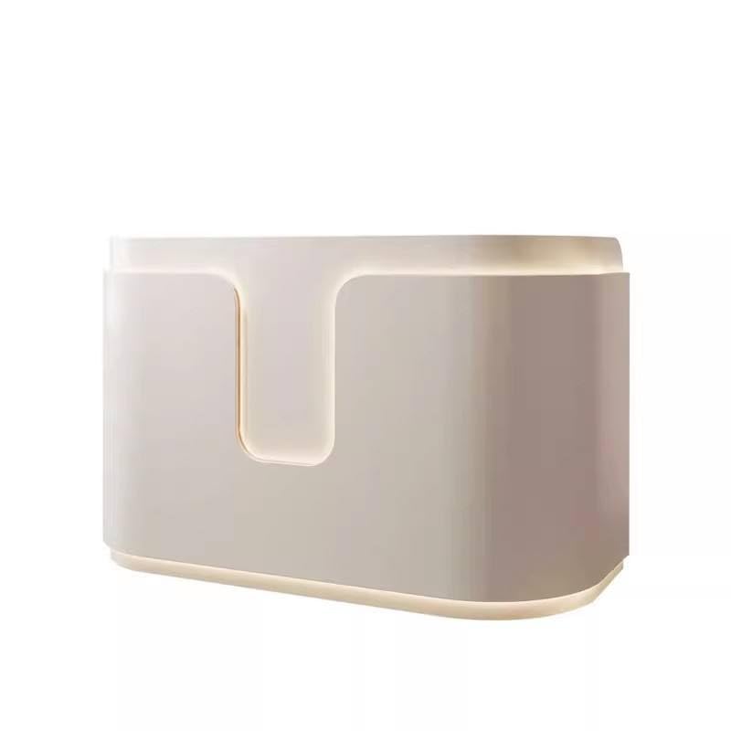 Image of Modern Curved Reception Desk with Ambient LED Lighting for Office Lobby, Salon, Spa, Clinic, Hotel Front Desk and Premium Commercial Reception Areas - (RCT-207 MDFL L8W2)