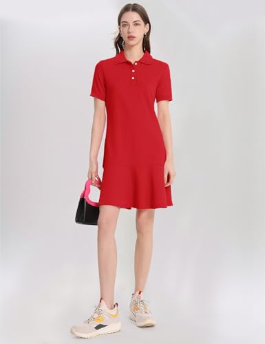 Image of Kissonic Women's Polo Dress Short Sleeve V Neck Ruffle Hem Casual Summer Golf Tennis Mini Shirt Dresses