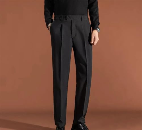 Mens High Waisted Straight Trousers Business Casual Pants Solid Color Office Work Dress Pants4