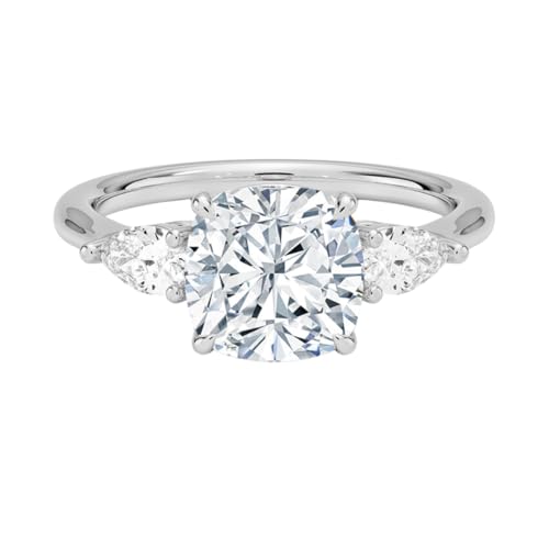 2 CT Cushion Cut Lab Grown Diamond Opera Three Stone Engagement Ring