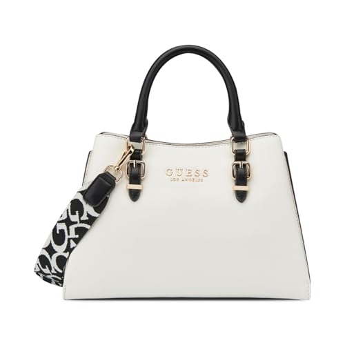 Image of GUESS Women White Solid Adjustable Detachable Strap Satchel Bag