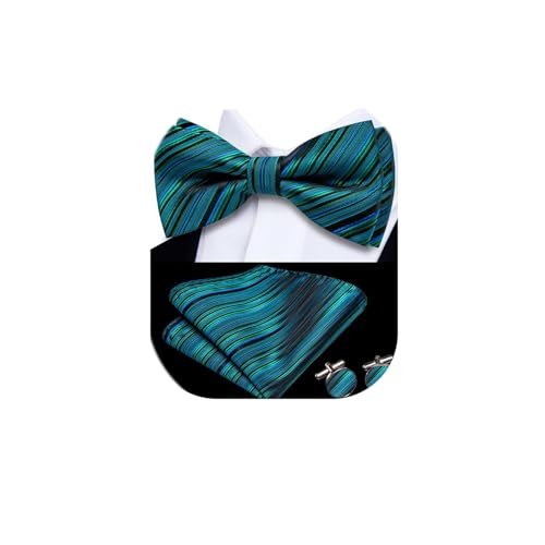Image of Dubulle Mens Paisley Striped Bowtie Set Pre-tied Bowtie for Men and Pocket Square Set Wedding Business