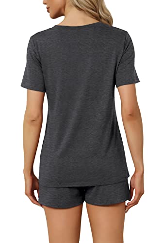 Image of RUBZOOF Women's Short Sleeve Pajama Sets with Pockets Casual V Neck 2 Piece Lounge Sets S-3XL