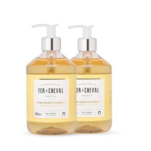 Fer à Cheval Honey & Almond Nourishing Liquid Soap - Natural Almond & Coconut Oil Blend, Ultra Gentle & Moisturizing, Eco-Conscious - Set of 2, 500ml / 16.9 f oz