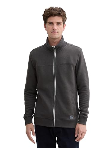 TOM TAILOR Herren Sweatjacke mit Stehkragen, 11086 - Dark Grey Melange, L