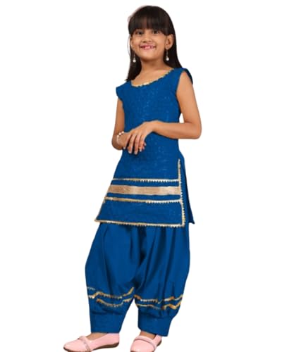 Image of Girls Ethnic Wear Embroidery Cotton Blend Kurti Patiala Set with Dupatta - Traditional Indian Outfit for Birthday Anniversary Festive Gift Occasion Gift Rakshabandhan Rakhi Diwali Wear