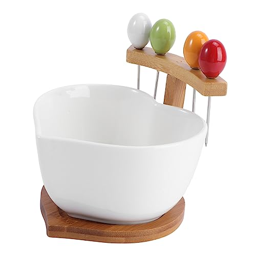 Amosfun Elegante Ciotola per Insalata di Frutta in Ceramica Fatta A Mano con Supporto Mobile E Forchette Incluse per Le Feste