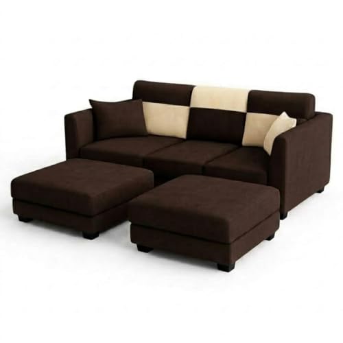 Image of SOCOZI Evanto 5 Seater L Shape Sofa Set with 2 Movable Ottomans | Flexible Layout | Soft Velvet Suede Fabric | Modern Sofa | Plush Comfort Cushions for Living Room, (Dark Brown-Cream)