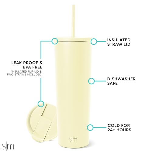 Image of Simple Modern Classic Tumbler with Straw Lid | Insulated Iced Coffee Cup Reusable Stainless Steel Water Bottle Travel Mug | Gifts for Women Men Her Him | 28oz | Buttercup