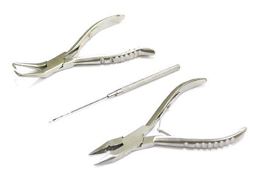 Clamp Pliers Needle 3pcs Tool Kit for Micro Ring Link Bead Human Hair