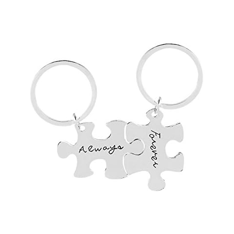ZHOUBA 2Pcs Always Forever Jigsaw Piece Couple Lovers Key Ring Holder Keychain Gifts Cover