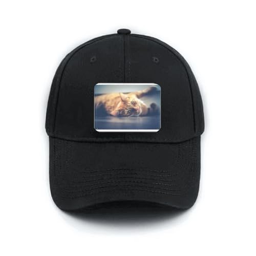 Casquette de baseball noire réglable visière courbée motif chat jaune mode urbaine décontractée