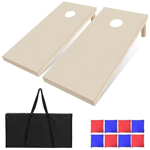 Professional Cornhole Sets - No Bounce: 4ftx2ft Solid Wood Corn Holes Outdoor Game Corn Hole Sets with 2 Regulation Size Cornhole Boards, 8 Bean Bag Toss Bags Cover