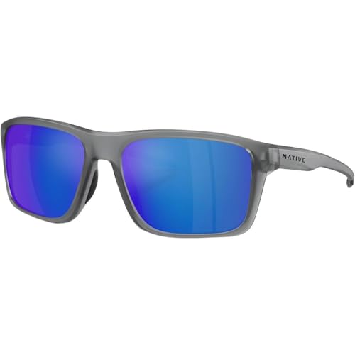 Native Eyewear Men's XD9043 Tavern Square Sunglasses, Matte Smoke Crystal/Blue Mirrored Polarized, 57 mm