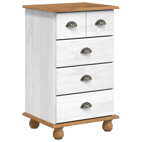 Teenpull Commode ASKIM Blanc en Bois de pin Massif 45,8 x 40 x 79 cm avec 5 tiroirs spacieux pour Rangement Chambre Salon Bureau, Meuble chiffonnier semainier...