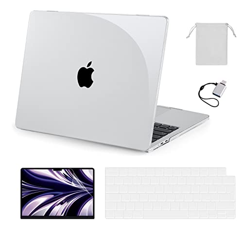 BlueSwan Funda Compatible con MacBook Air 2022 de 13,6 Pulgadas M2 A2681, Carcasa rígida, Funda para Teclado, Protector de Pantalla, Adaptador USB y Bolsa de Almacenamiento, Cristal Transparente Cover