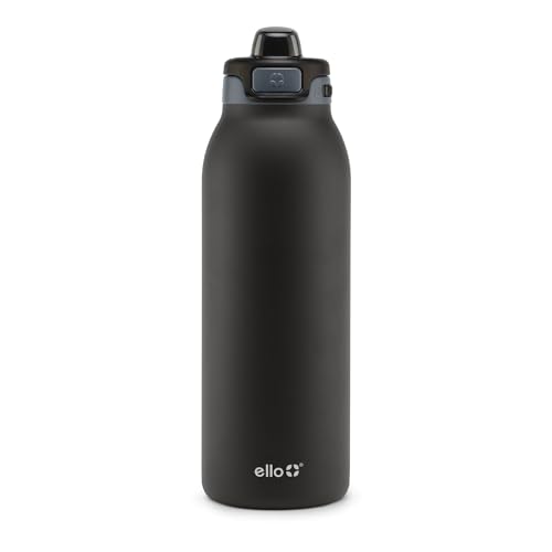 Ello Pop & Fill 40oz Stainless Steel Water Bottle with Quick Fill Technology, Double Walled and Vacuum Insulated Metal, Leak Proof Locking Lid, Sip and Chug, Reusable, BPA Free, Tonal Black - 2