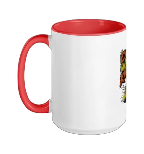 City Wheel King Dirt Bike Rider Urban Graphic Ceramic Mug, Red/White, 15oz