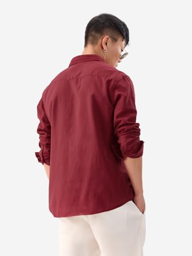 Image of The Souled Store Bold Black Men and Boys Long Sleeve Collared Neck Buttoned Front Regular Fit Cotton Linen Shirts