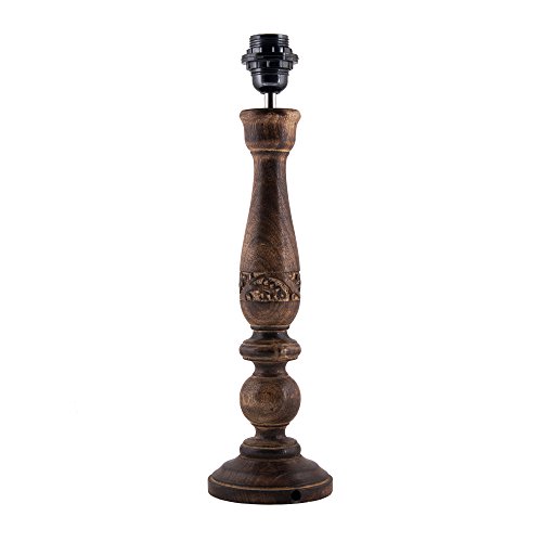 Image of Homesake Handcrafted Wooden Table Lamp for Bedroom & Living Room | Decorative Bedside Reading Lamp with Fabric Shade, E27 Holder | Bulb Included | Black Floral Carved Base for Home Decor, White Drum
