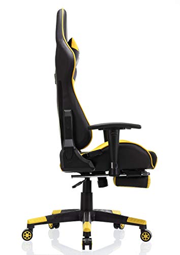 Ohaho Gaming Chair Racing Style Office Chair Adjustable Massage Lumbar Cushion Swivel Rocker Recliner Leather High Back Ergonomic Computer Desk Chair With Retractable Arms And Footrest (Black/Yellow) #TOP4