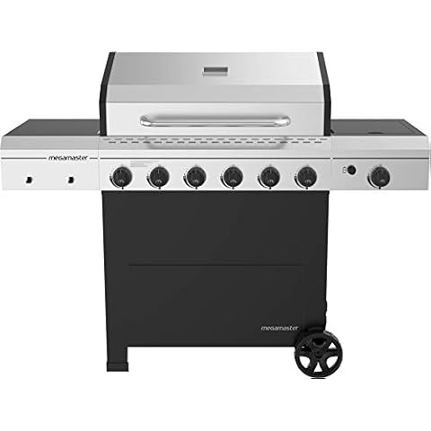 Megamaster Premium 6-Burner Propane Gas Grill with Side Burner, 66,000 BTUs, Perfect for Outdoor Cooking & Grilling, Patio, Tailgating, BBQs, Silver and Black, 720-0983C Cover
