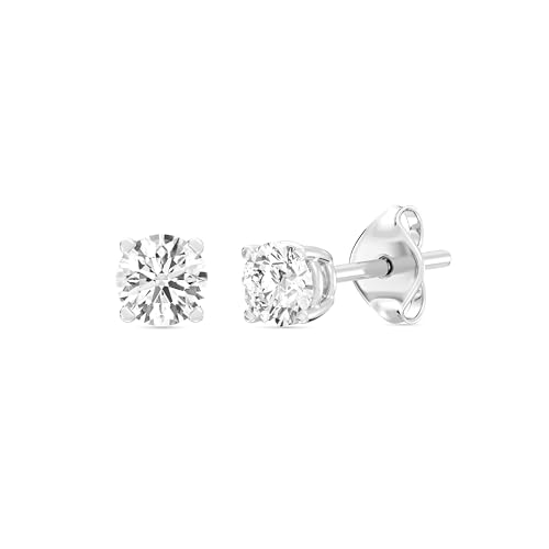 Gilded 1/2 Carat Total Weight Lab-Grown Diamond 10KT White Gold Stud Earrings for Women| Hypoallergenic Fine Gold Jewelry | 4-Prong Basket Push Back Nut | SI1 Clarity F Color Round Cut