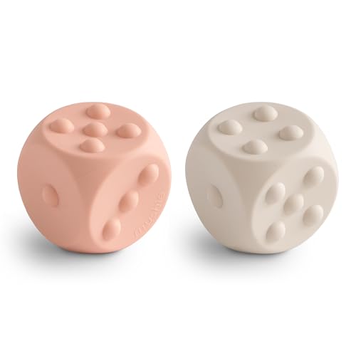 Image of mushie Silicone Dice Press Toy | Baby Sensory Play for 10+ Months (Blush/Shifting Sand)