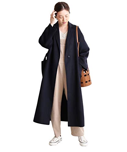 [スローブイエナ]HAMILTON ダブルフェイスウールロングコート◆ フリー ネイビー