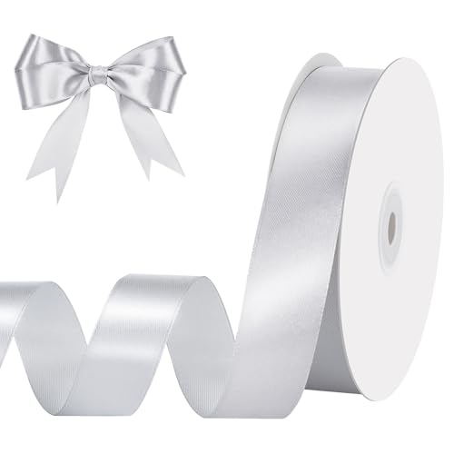 Image of woric Silver Ribbon 1 Inch 50 Yards Gift Wrapping Ribbon for Anniversary Party Wedding Bouquets Crafts Hair Bows Making Graduation Holiday Decorations