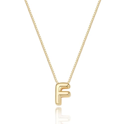 Image of Personalized Bubble Letter Initial Necklace, 14K Gold Plated, Dainty Pendant for Women, Trendy Gold Jewelry