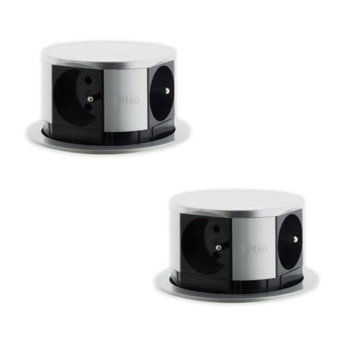 Lot de 2 blocs multiprises Inox encastrables compact - bureau ou cuisine Inox - Otio