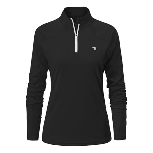 donhobo Damen Sportshirt Langarm T-Shirt 1/4 Reißverschluss Laufshirt...