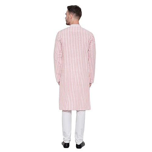 Image of LATEST CHIKAN Broad Striped Cotton Men's Long Kurtas