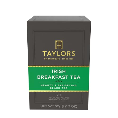 Image of Taylors of Harrogate Irish Breakfast, Black Tea, Pillow Bags, 20 Count (Pack of 1), Rich, Bright & Malty, Caffeinated, Enjoy Hot or Iced, 20 Teabags