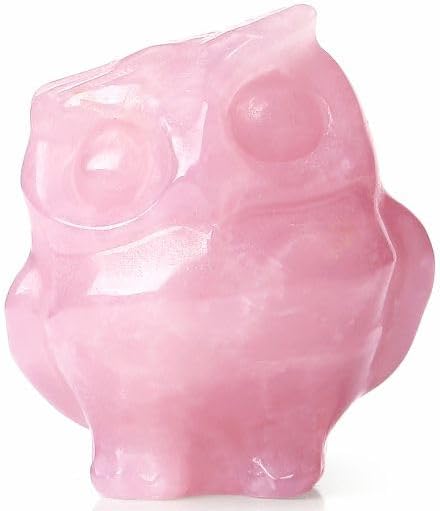 YATOJUZI Decoración de búho, cristales curativos naturales de cuarzo rosa, lindas decoraciones rosadas, estatuas de búhos, escultura, piedras