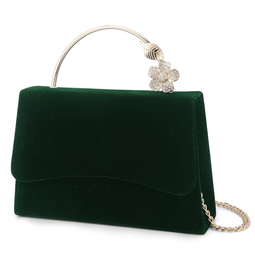 Wiwsi Women Top Handle Clutch Purse Velvet Evening Bag Handbag for Formal Wedding Party Cocktail Prom green