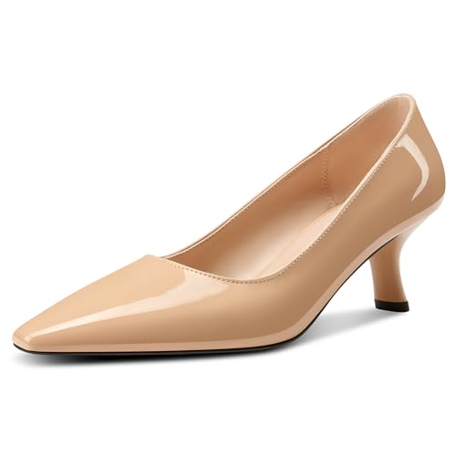 Castamere Women's Beige Kitten Heel Pumps, 2.4 Inches, Square Toe, Slip-On, Office Dress, Casual & Formal, Spring & Fall