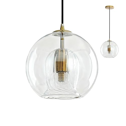 XIRYTU-H Lampe Suspendue à Globe en Verre Moderne avec Base Dorée, Lampe Industrielle à Suspension E27, Lampe de Plafond pour Iles de Cuisine, Salons,...