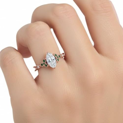 Image of 55Carat Choose Your Gemstone 14k Rose Gold Plated Marquise Shape Petite Engagement Ring Everyday Wedding Jewelry Handmade Gifts for Wife Celtic Knot Split Diamond CZ Birthstone Ring : US Size 4 to 12