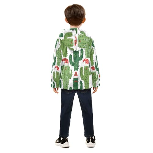 Cactus with Santa Hats Toddler Fleece Jacket Girl Boys Hooded Fleece Jacket Coat Warm Outwear Zip-up 3-10T4