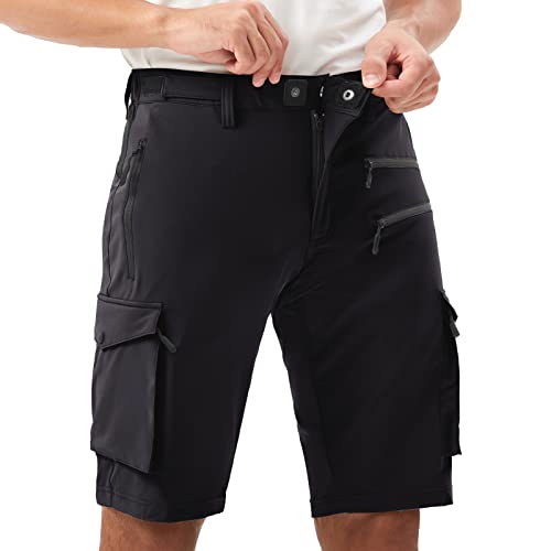 Hiauspor Men's Hiking Cargo Shorts Quick Dry Athletic Shorts With Elastic Waist For Fishing Golf Casual (Black,Large) #TOP3