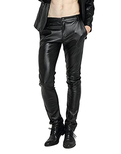 Men`s Pu Motorcycle Party Holiday Performance Faux Leather Pants Jeans