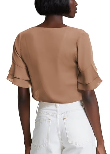 Image of Urban CoCo Women's Sheer Chiffon Bolero Shrug Ruffle Short Sleeve Open Front Cropped Cardigan for Dresses