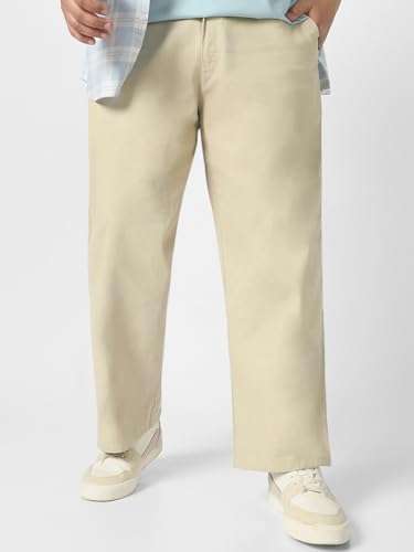 Image of Urbano Plus Men's Loose Mid Rise Baggy Fit Solid Chino Trousers Non-Stretchable