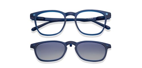 Image of HUSTLR Lenskart Switch | Zero Power Bluecut & Anti-Glare Computer Glasses with Sun Clip-Ons | Two in one glasses | Navy - Blue Full Rim Square | Unisex | Large | LH E17771-W